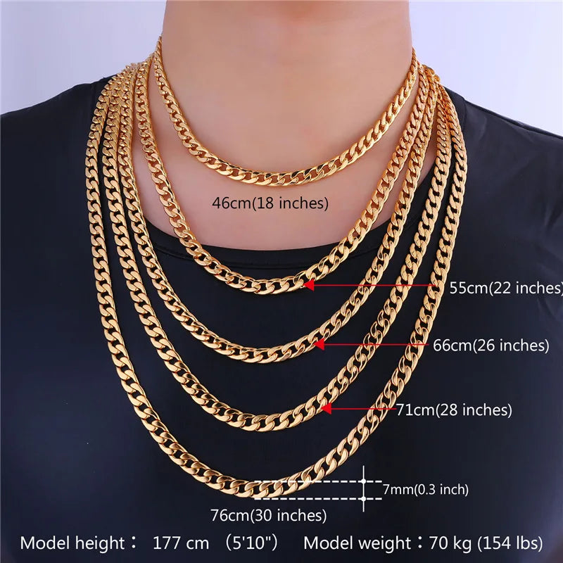 U7 Brand Jewelry Sets Men's Fashion Jewelry Sale Trendy Gold Color 7MM Wide Chain Bracelet Necklace Set Wholesale S401