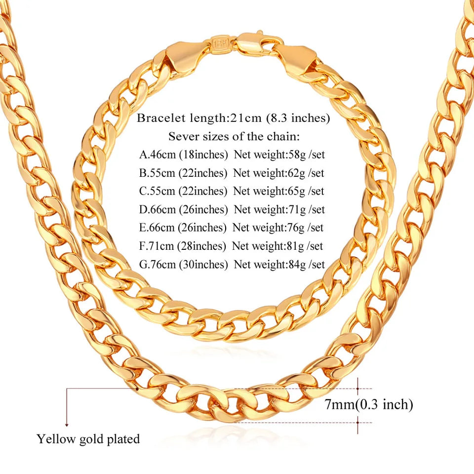 U7 Brand Jewelry Sets Men's Fashion Jewelry Sale Trendy Gold Color 7MM Wide Chain Bracelet Necklace Set Wholesale S401