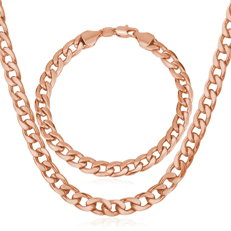 U7 Brand Jewelry Sets Men's Fashion Jewelry Sale Trendy Gold Color 7MM Wide Chain Bracelet Necklace Set Wholesale S401