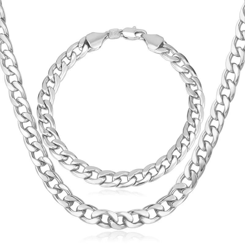 U7 Brand Jewelry Sets Men's Fashion Jewelry Sale Trendy Gold Color 7MM Wide Chain Bracelet Necklace Set Wholesale S401