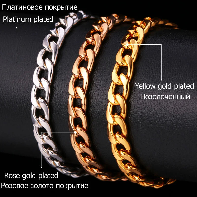 U7 Brand Jewelry Sets Men's Fashion Jewelry Sale Trendy Gold Color 7MM Wide Chain Bracelet Necklace Set Wholesale S401