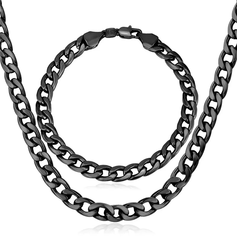 U7 Brand Jewelry Sets Men's Fashion Jewelry Sale Trendy Gold Color 7MM Wide Chain Bracelet Necklace Set Wholesale S401