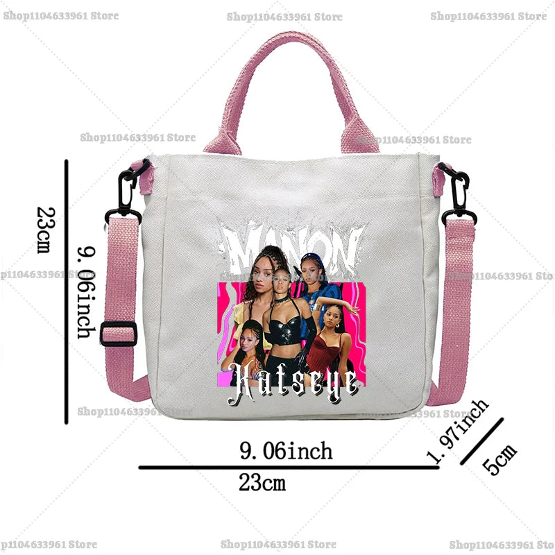 Katseye Fashion Canvas Bag Girl Cute Cartoon Printed Shoulder Bags Women High-capacity Commuting Crossbodybag Handbag Gifts New