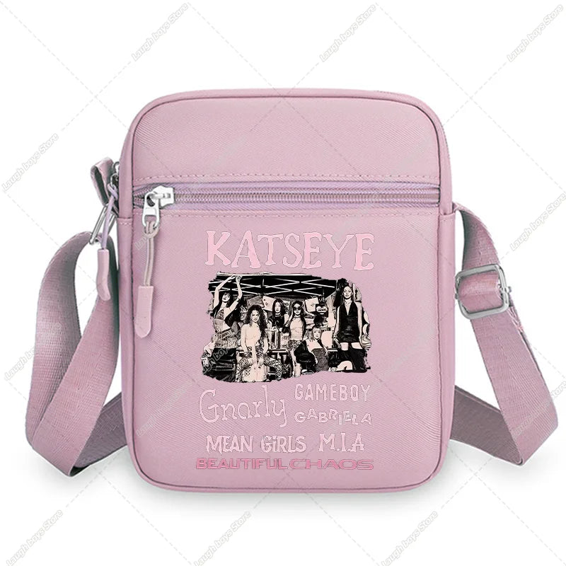 Katseye Fashion Shoulder Bag Large Capacity Women Crossbody Bags Kpop Manon Print Portable Sports Handbag Cartoon Birthday Gift