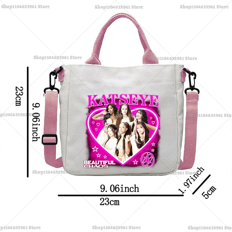 Katseye Fashion Canvas Bag Girl Cute Cartoon Printed Shoulder Bags Women High-capacity Commuting Crossbodybag Handbag Gifts New