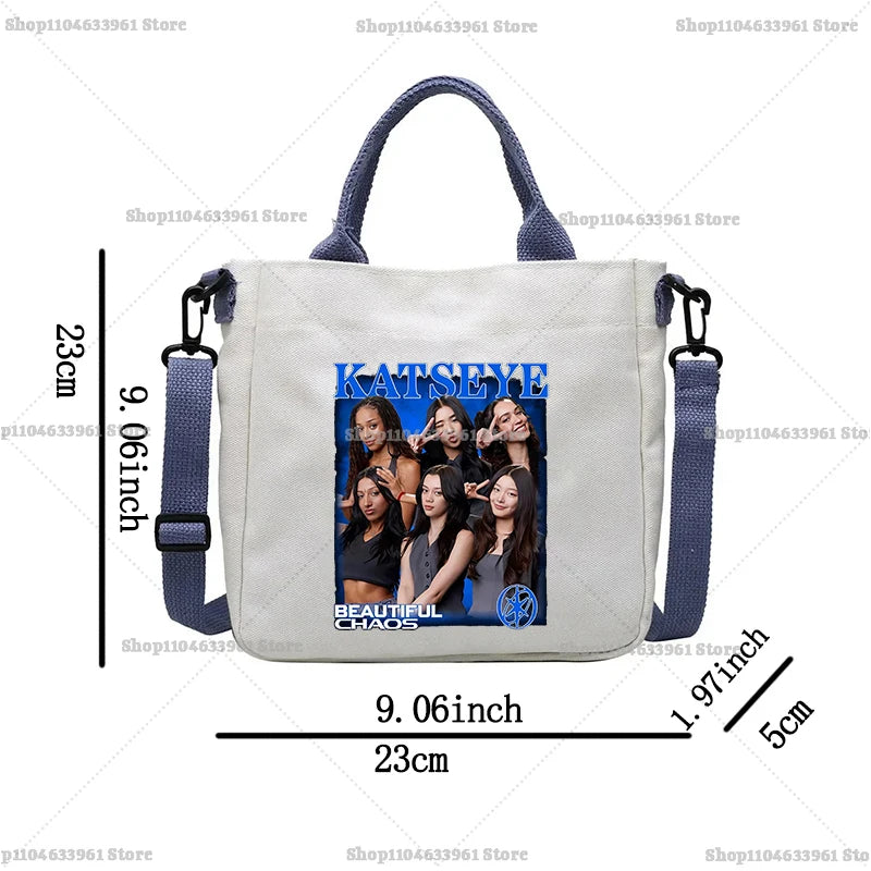 Katseye Fashion Canvas Bag Girl Cute Cartoon Printed Shoulder Bags Women High-capacity Commuting Crossbodybag Handbag Gifts New