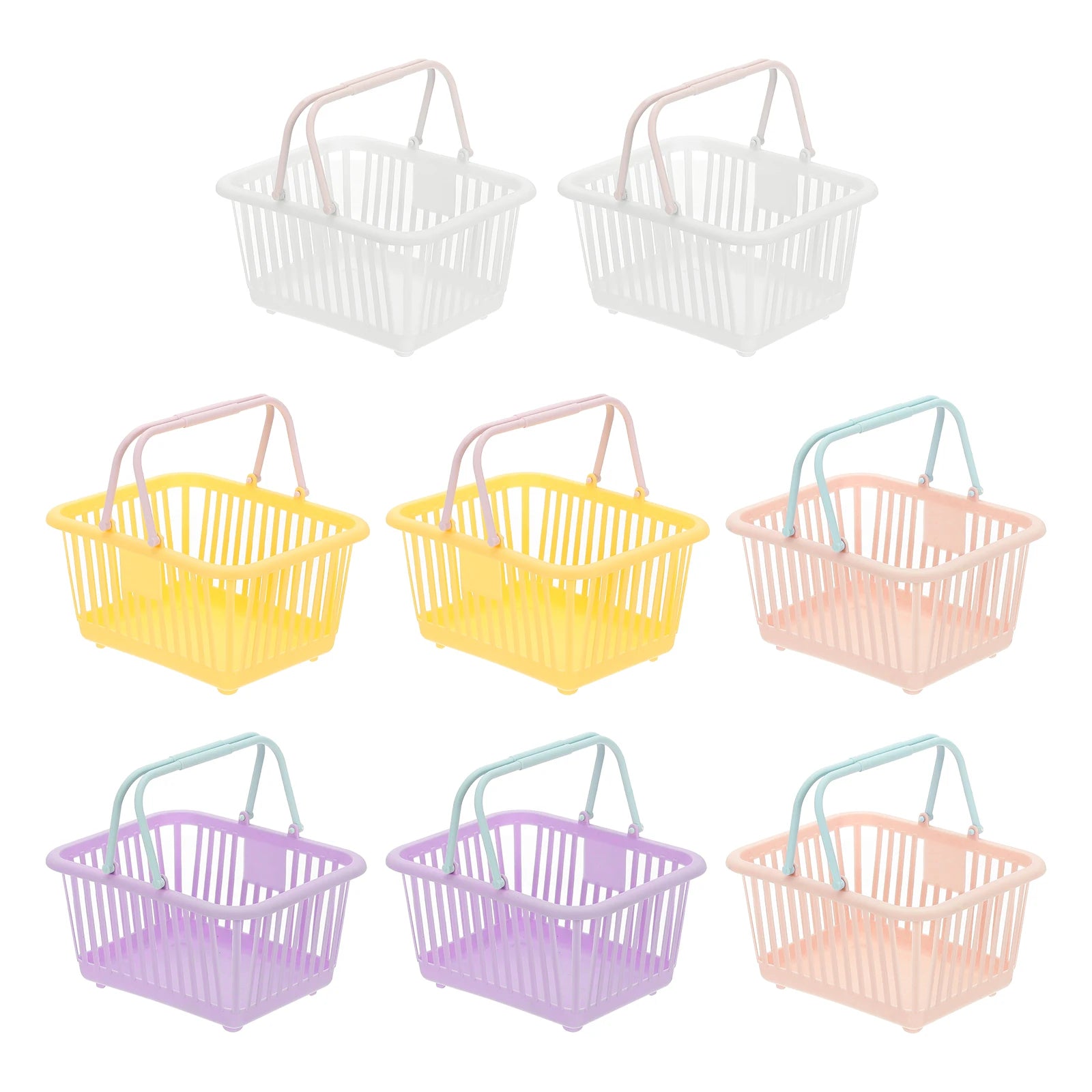 8pcs Small Plastic Basket Mini Storage Basket Grocery Tiny Shopping Baskets with Handle Organizer Filtered Water for Toys Snacks