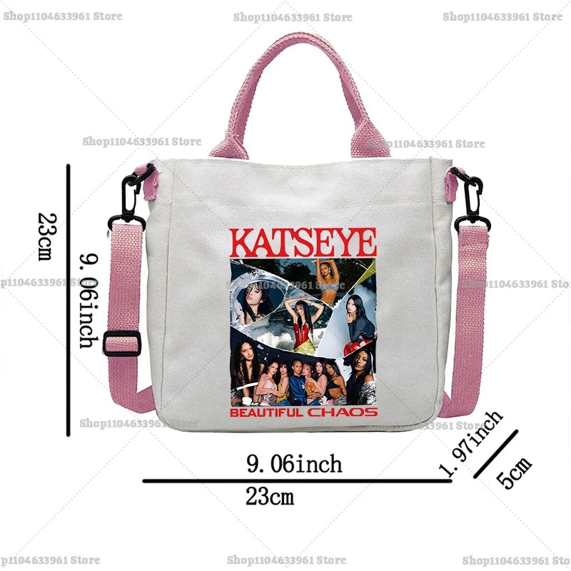 Katseye Fashion Canvas Bag Girl Cute Cartoon Printed Shoulder Bags Women High-capacity Commuting Crossbodybag Handbag Gifts New