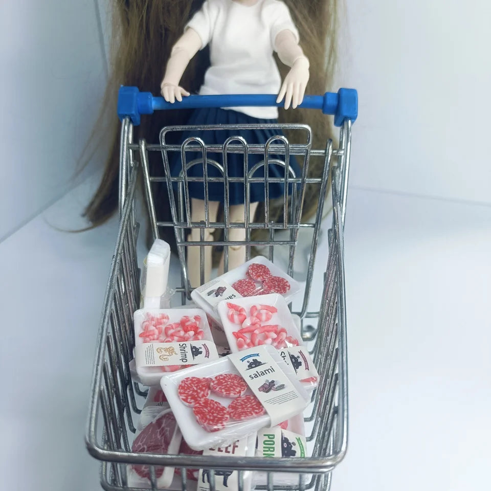 New 1BOX 1/12 Dollhouse Miniature Supermarket food simulation beefsteak salmon Bacon chicken beef roll for Doll House accessorie