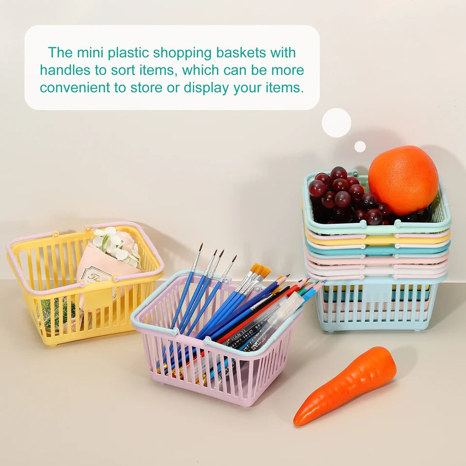 8pcs Small Plastic Basket Mini Storage Basket Grocery Tiny Shopping Baskets with Handle Organizer Filtered Water for Toys Snacks