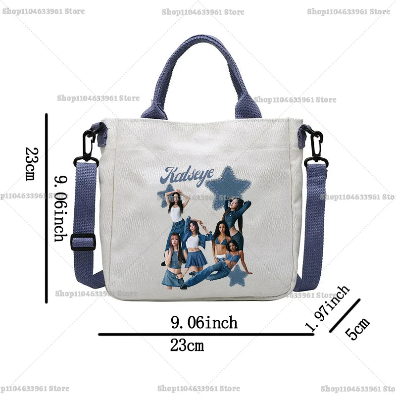 Katseye Fashion Canvas Bag Girl Cute Cartoon Printed Shoulder Bags Women High-capacity Commuting Crossbodybag Handbag Gifts New