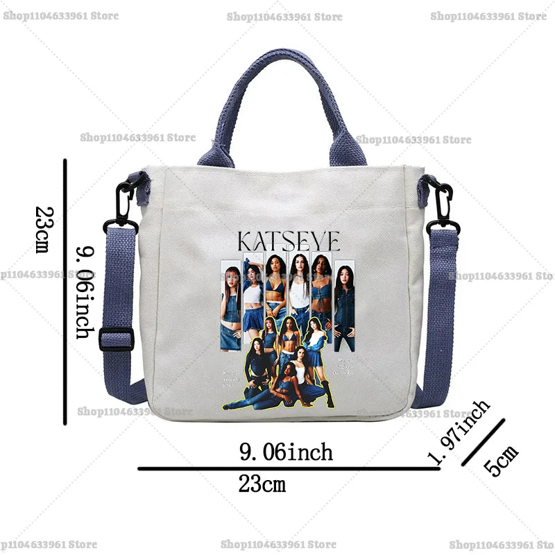Katseye Fashion Canvas Bag Girl Cute Cartoon Printed Shoulder Bags Women High-capacity Commuting Crossbodybag Handbag Gifts New