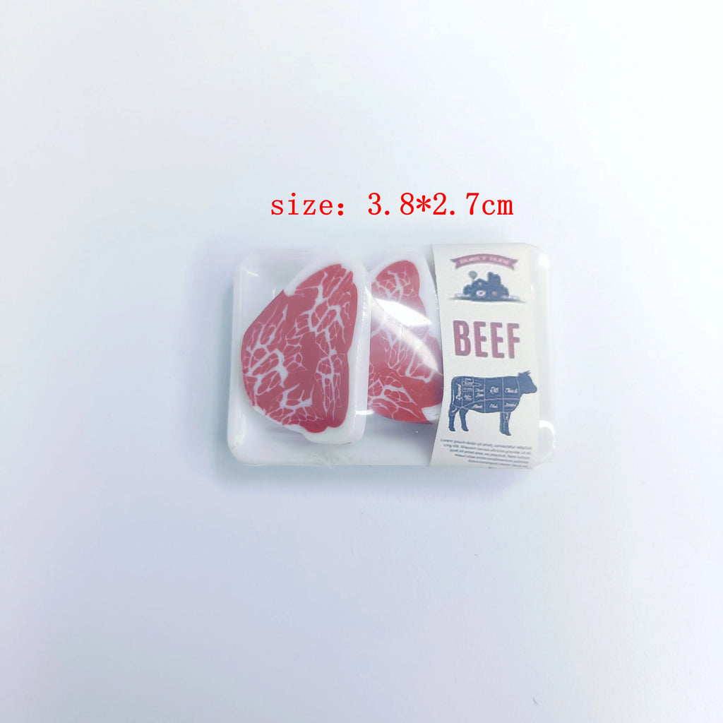 New 1BOX 1/12 Dollhouse Miniature Supermarket food simulation beefsteak salmon Bacon chicken beef roll for Doll House accessorie