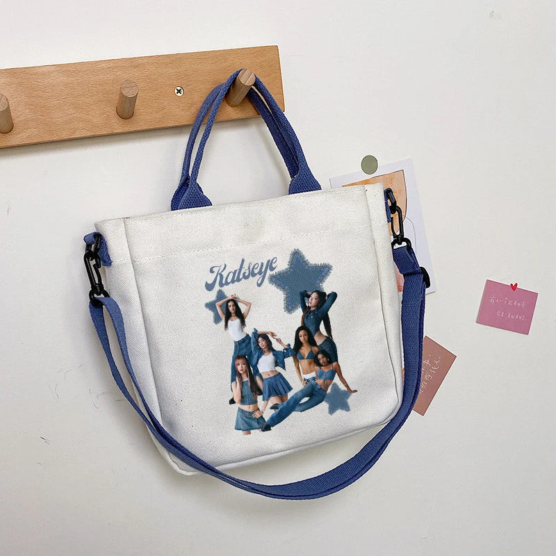 Katseye Fashion Canvas Bag Girl Cute Cartoon Printed Shoulder Bags Women High-capacity Commuting Crossbodybag Handbag Gifts New