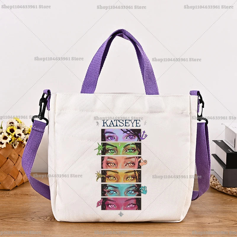 Katseye Fashion Canvas Bag Girl Cute Cartoon Printed Shoulder Bags Women High-capacity Commuting Crossbodybag Handbag Gifts New