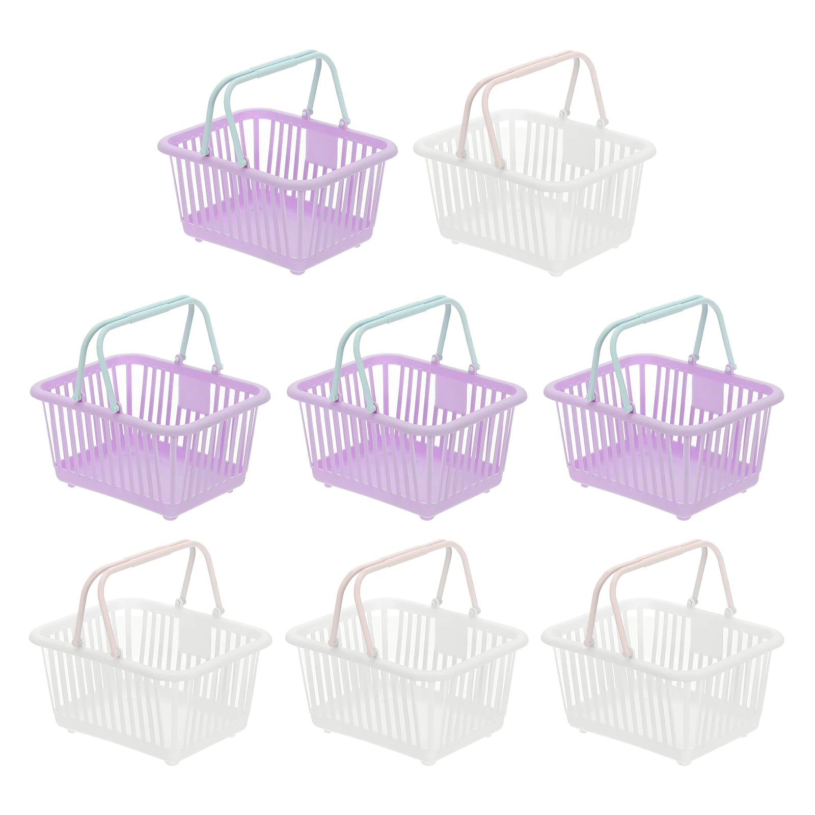 8pcs Small Plastic Basket Mini Storage Basket Grocery Tiny Shopping Baskets with Handle Organizer Filtered Water for Toys Snacks