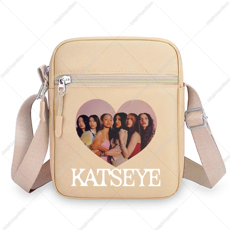 Katseye Fashion Shoulder Bag Large Capacity Women Crossbody Bags Kpop Manon Print Portable Sports Handbag Cartoon Birthday Gift