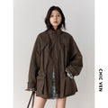 CHIC VEN New Women Suede Jackets Loose Retro Stand Up Collar Mid-length Ladies Casual Coat Female Overcoat Autumn Winter 2025