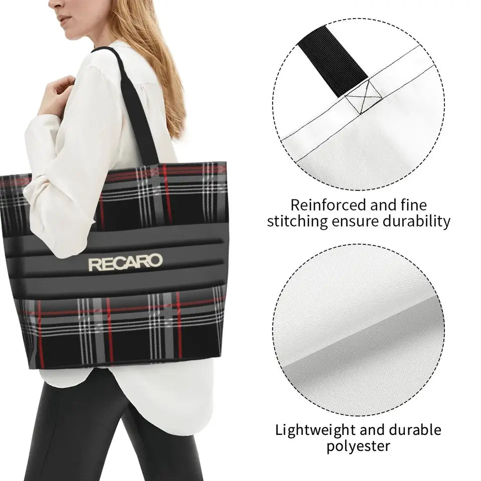 Custom Recaros Logo Shopping Canvas Bags Women Durable Big Capacity Groceries Shopper Tote Bags