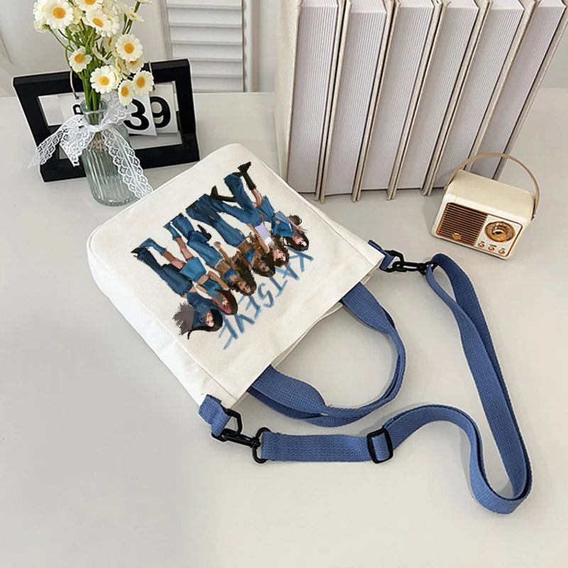 Katseye Fashion Canvas Bag Girl Cute Cartoon Printed Shoulder Bags Women High-capacity Commuting Crossbodybag Handbag Gifts New