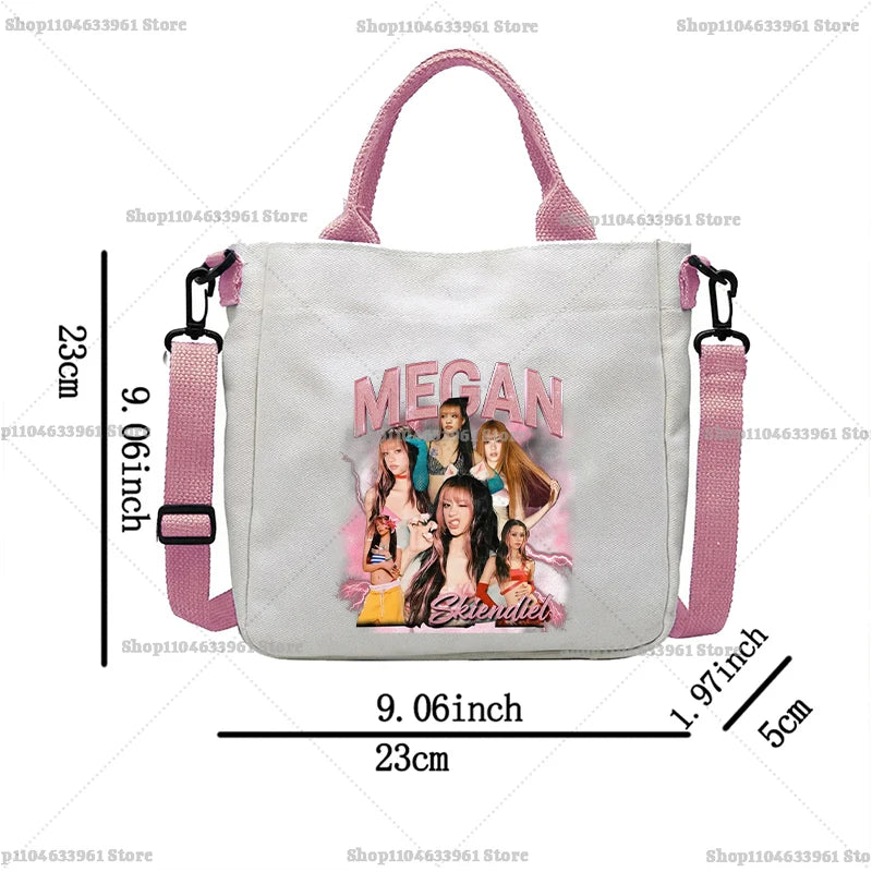 Katseye Fashion Canvas Bag Girl Cute Cartoon Printed Shoulder Bags Women High-capacity Commuting Crossbodybag Handbag Gifts New