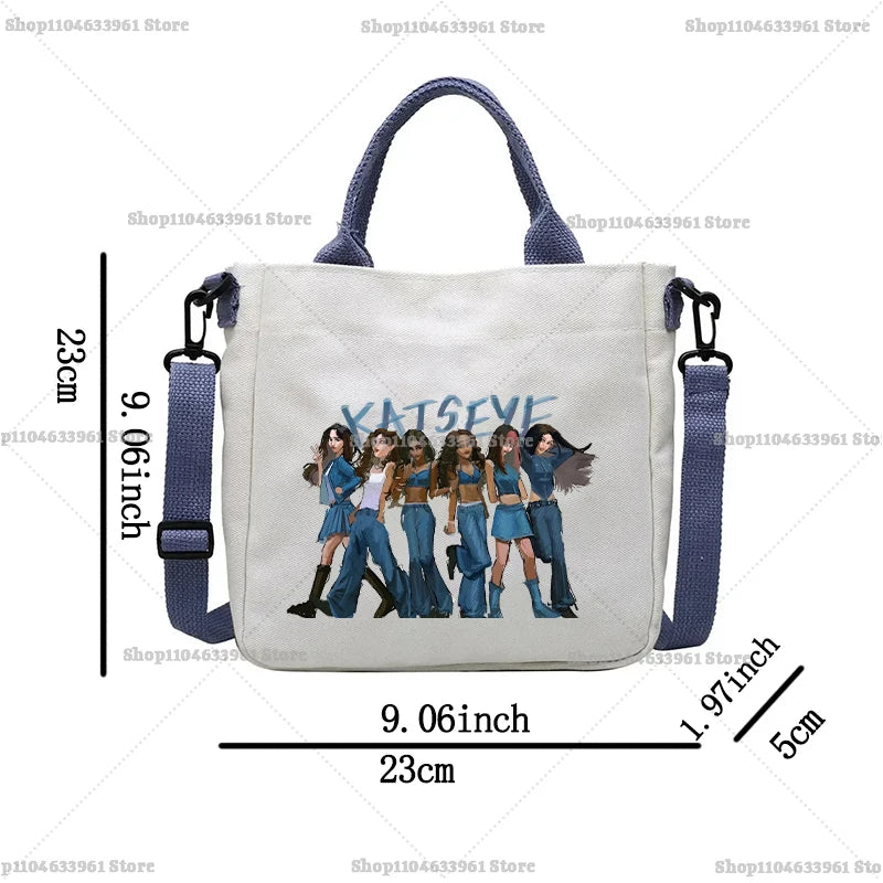 Katseye Fashion Canvas Bag Girl Cute Cartoon Printed Shoulder Bags Women High-capacity Commuting Crossbodybag Handbag Gifts New