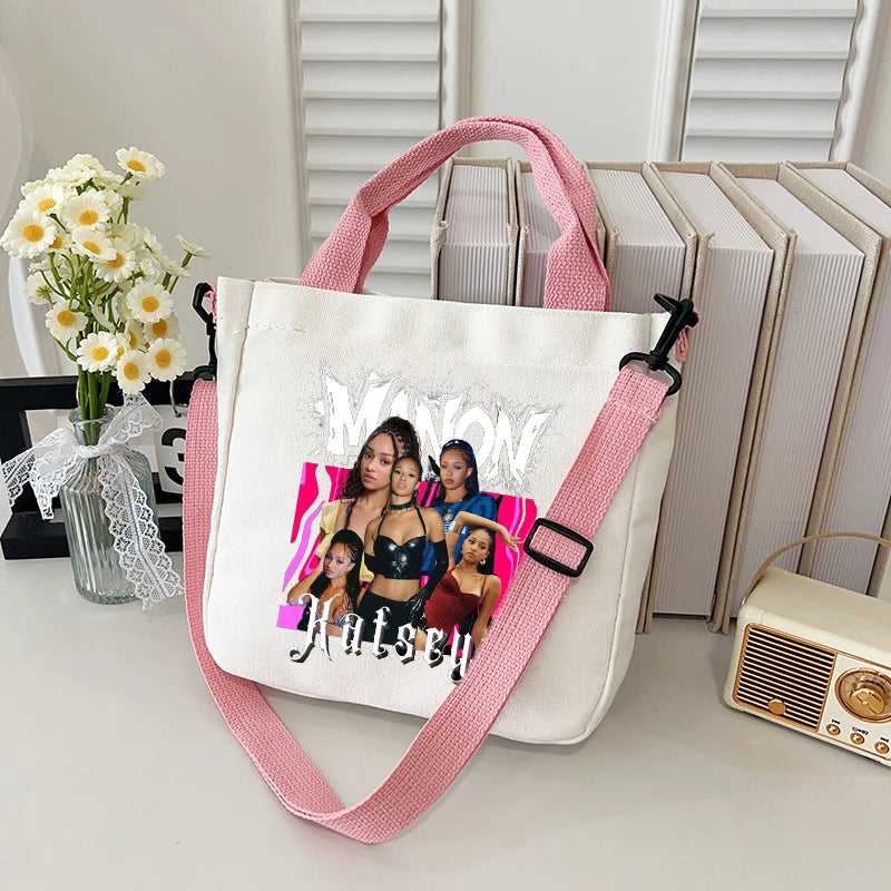 Katseye Fashion Canvas Bag Girl Cute Cartoon Printed Shoulder Bags Women High-capacity Commuting Crossbodybag Handbag Gifts New