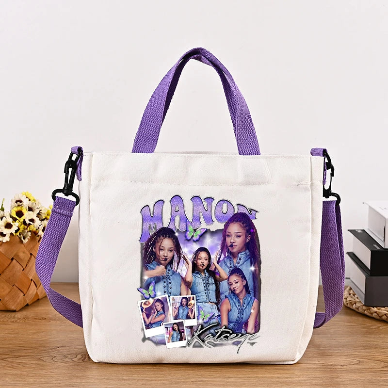 Katseye Fashion Canvas Bag Girl Cute Cartoon Printed Shoulder Bags Women High-capacity Commuting Crossbodybag Handbag Gifts New