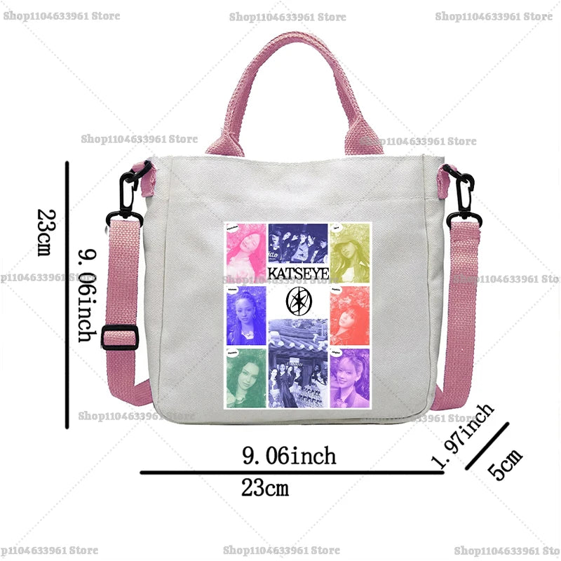 Katseye Fashion Canvas Bag Girl Cute Cartoon Printed Shoulder Bags Women High-capacity Commuting Crossbodybag Handbag Gifts New