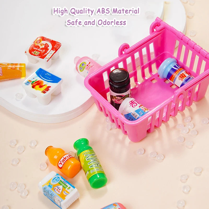 Kid Dollhouse Miniature Supermarket Food Drink Bottle Furniture Handcart Toy Doll House Store Cosplay Game Baby Play House Party