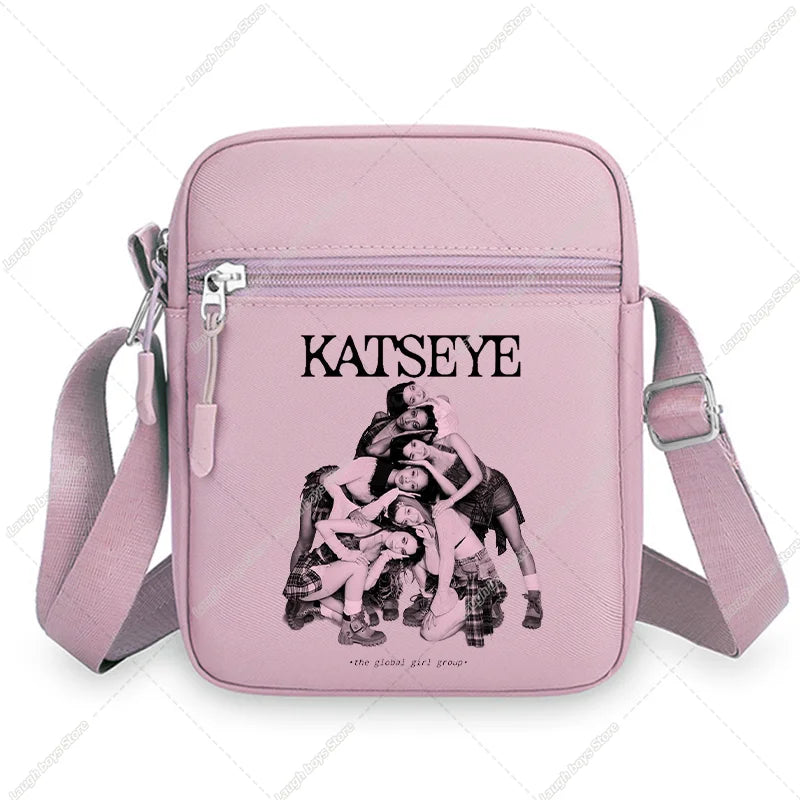 Katseye Fashion Shoulder Bag Large Capacity Women Crossbody Bags Kpop Manon Print Portable Sports Handbag Cartoon Birthday Gift