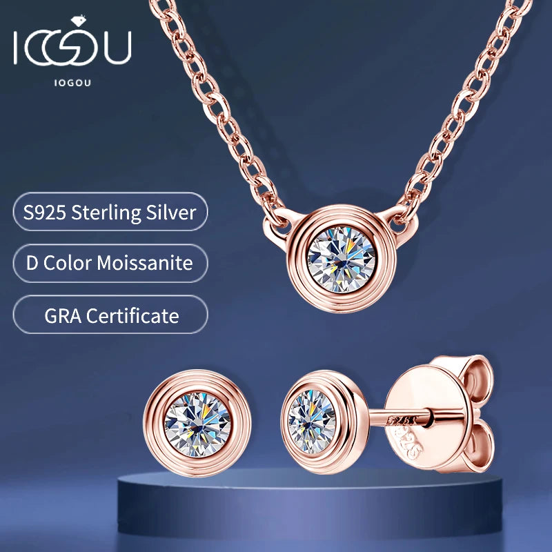 2025 Trendy 3mm Moissanite Jewelry Set 925 Silver Plated Rose Gold Necklace Bracelet Earrings Set for Women Valentine's Day Gift