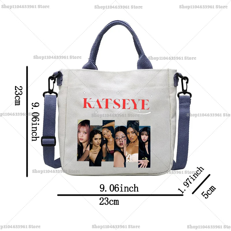 Katseye Fashion Canvas Bag Girl Cute Cartoon Printed Shoulder Bags Women High-capacity Commuting Crossbodybag Handbag Gifts New