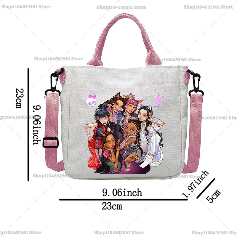 Katseye Fashion Canvas Bag Girl Cute Cartoon Printed Shoulder Bags Women High-capacity Commuting Crossbodybag Handbag Gifts New