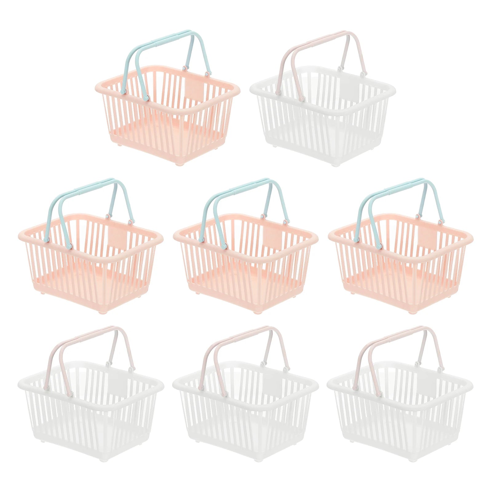 8pcs Small Plastic Basket Mini Storage Basket Grocery Tiny Shopping Baskets with Handle Organizer Filtered Water for Toys Snacks