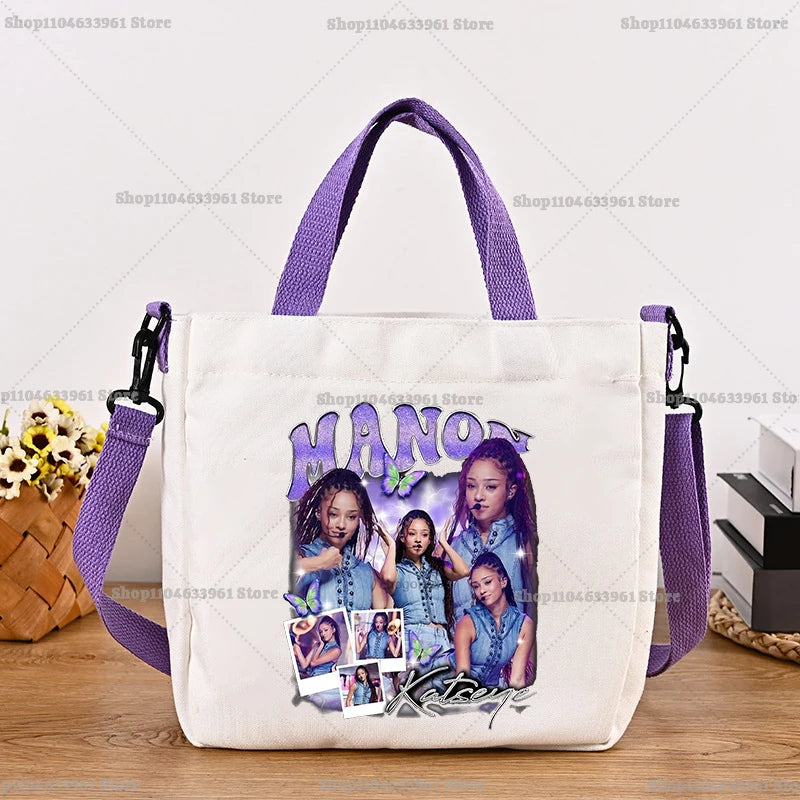 Katseye Fashion Canvas Bag Girl Cute Cartoon Printed Shoulder Bags Women High-capacity Commuting Crossbodybag Handbag Gifts New