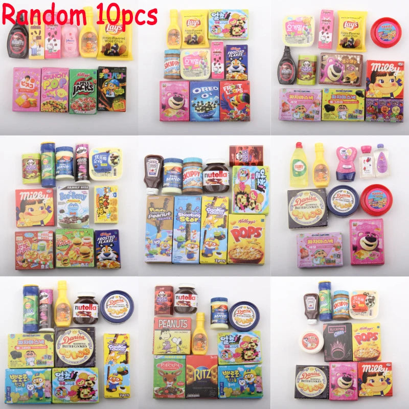 Kid Dollhouse Miniature Supermarket Food Drink Bottle Furniture Handcart Toy Doll House Store Cosplay Game Baby Play House Party