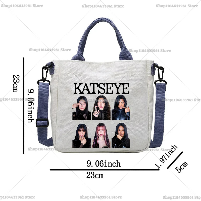 Katseye Fashion Canvas Bag Girl Cute Cartoon Printed Shoulder Bags Women High-capacity Commuting Crossbodybag Handbag Gifts New