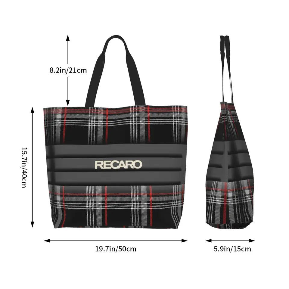 Custom Recaros Logo Shopping Canvas Bags Women Durable Big Capacity Groceries Shopper Tote Bags