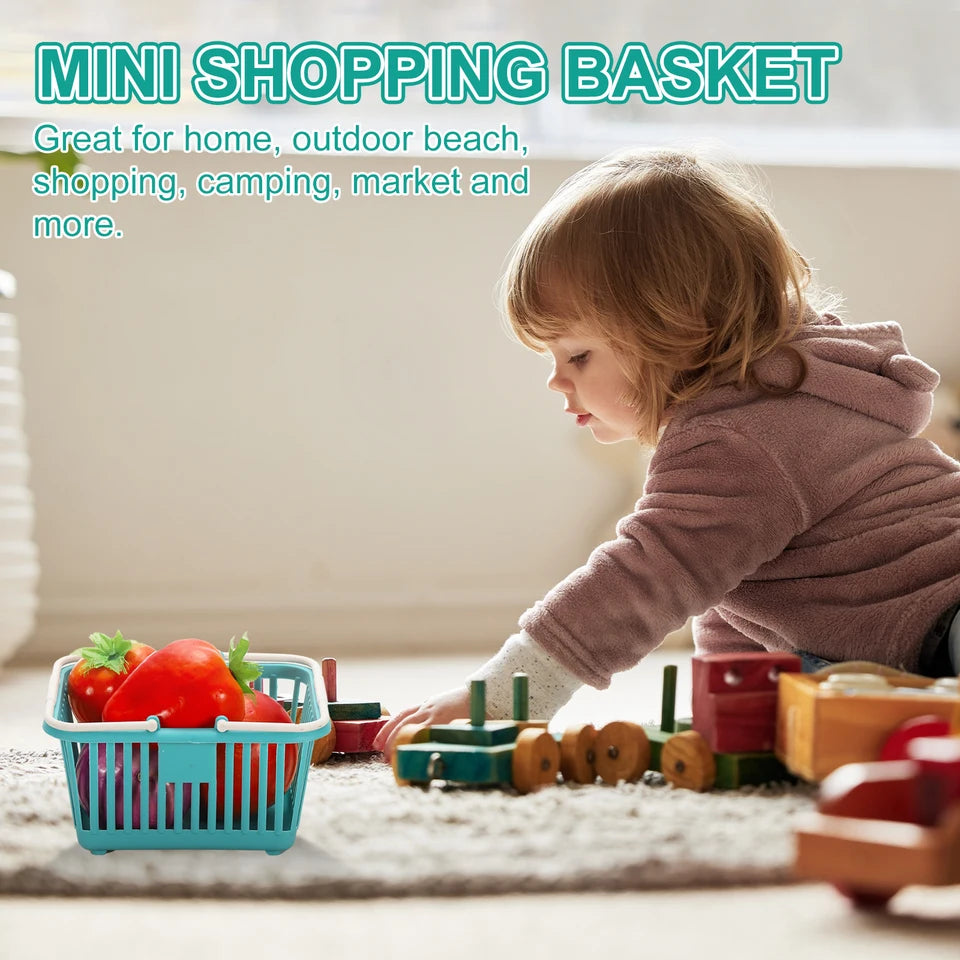 8pcs Small Plastic Basket Mini Storage Basket Grocery Tiny Shopping Baskets with Handle Organizer Filtered Water for Toys Snacks