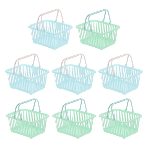 8pcs Small Plastic Basket Mini Storage Basket Grocery Tiny Shopping Baskets with Handle Organizer Filtered Water for Toys Snacks